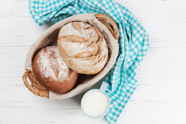 Homemade crusty bread and milk Stock photo © karandaev