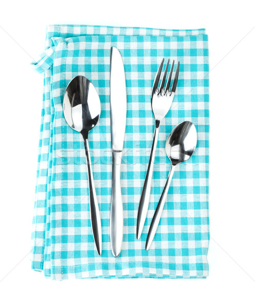 Silverware or flatware set of fork, spoons and knife over kitche Stock photo © karandaev