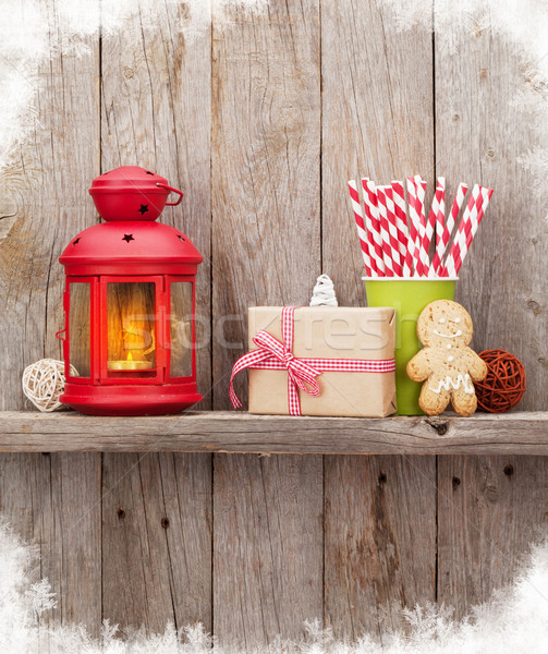 Karácsony gyertya lámpás ajándék dekoráció ajándék doboz Stock fotó © karandaev
