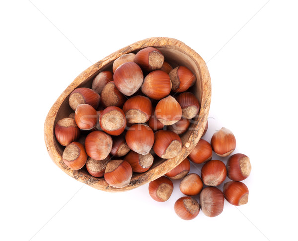 Foto stock: Castaño · nueces · tazón · aislado · blanco · fondo