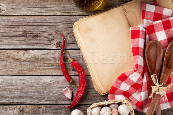 Bağbozumu kitap malzemeler pişirme Stok fotoğraf © karandaev