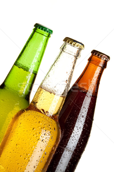 [[stock_photo]]: Trois · bière · bouteilles · ensemble · isolé