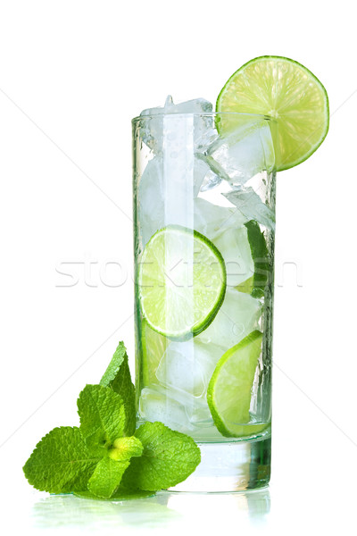 Glass of water with lime, ice and mint Stock photo © karandaev