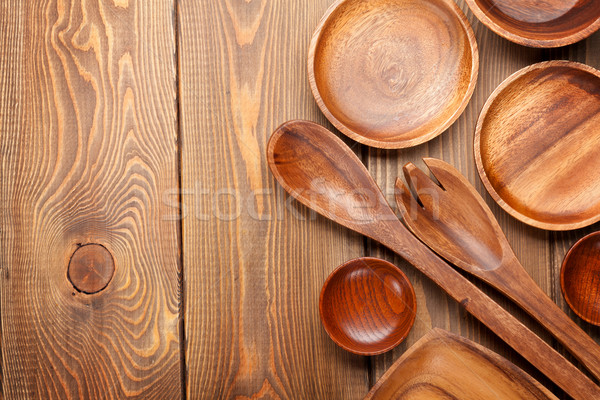 Madeira cozinha utensílios mesa de madeira cópia espaço fundo Foto stock © karandaev