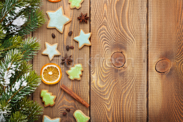 Karácsony fából készült hó fenyőfa fűszer mézeskalács Stock fotó © karandaev