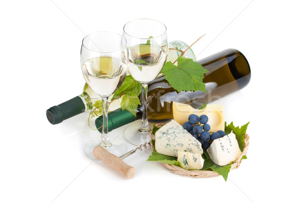 White wine, cheese and grape Stock photo © karandaev