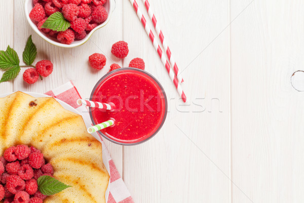 Foto stock: Framboesa · bolo · mesa · de · madeira · topo