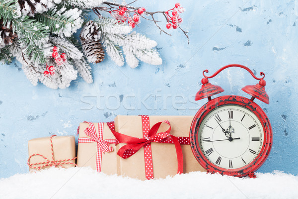 Stok fotoğraf: Noel · hediye · kutuları · saat · çalar · saat · kar