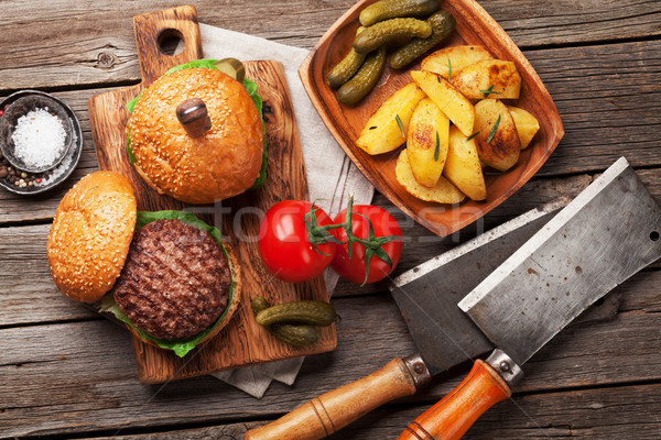 ízletes grillezett házi marhahús paradicsom sajt Stock fotó © karandaev