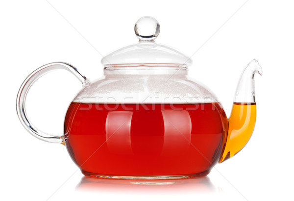 Glas theepot zwarte thee geïsoleerd witte Stockfoto © karandaev