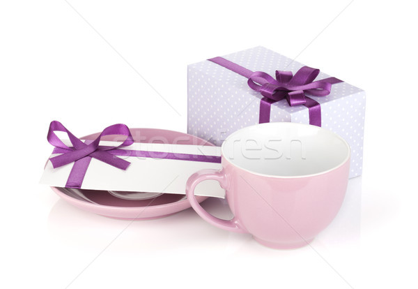 Violet coffee cup, gift box and love letter Stock photo © karandaev