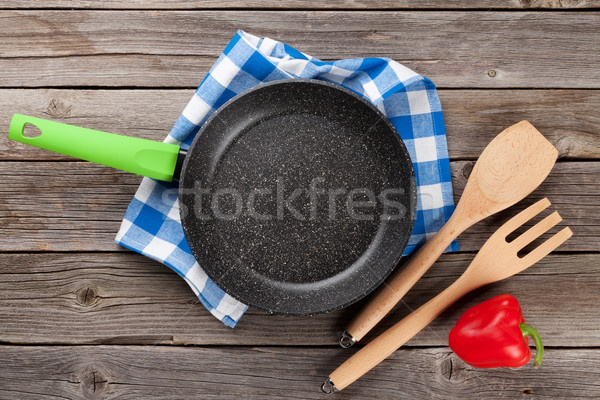 Cozinhar utensílios mesa de madeira topo ver madeira Foto stock © karandaev