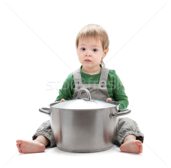 Baby with saucepan Stock photo © karandaev