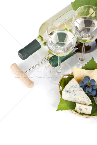 Foto d'archivio: Vino · bianco · formaggio · uva · primo · piano · isolato
