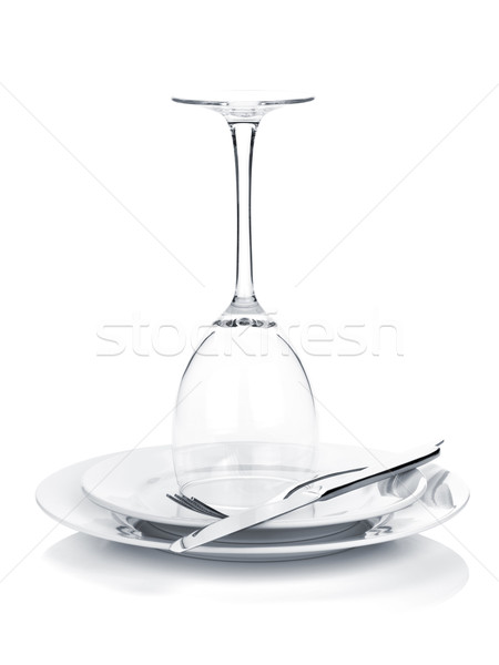 Silverware or flatware on plates and wine glass Stock photo © karandaev