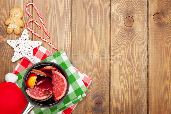 Christmas mulled wine on wooden table Stock photo © karandaev