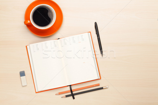 Office desk table with supplies and coffee cup Stock photo © karandaev