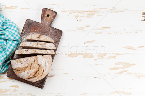 Stok fotoğraf: Ekmek · beyaz · ahşap · üst · görmek
