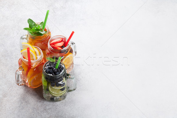 [[stock_photo]]: Fraîches · limonade · jar · été · fruits · baies