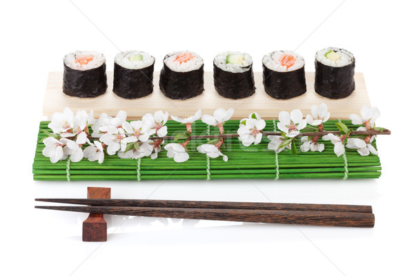 Sushi maki conjunto salmão pepino sakura Foto stock © karandaev