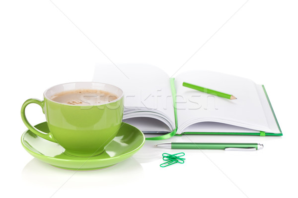 Grünen Kaffeetasse Bürobedarf isoliert weiß Business Stock foto © karandaev