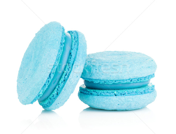 Foto stock: Azul · macarons · isolado · branco · fundo · cor