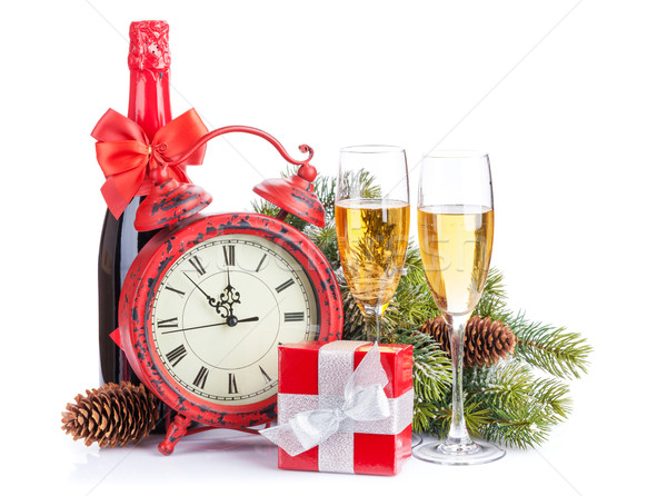 Champán Navidad regalo reloj aislado Foto stock © karandaev