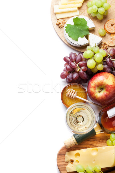 Stock photo: Wine, grape, cheese and honey