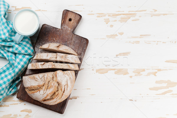 Homemade crusty bread and milk Stock photo © karandaev