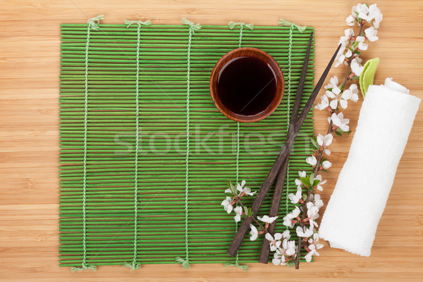 Bacchette sakura ramo bambù copia spazio fiore Foto d'archivio © karandaev