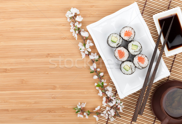 Foto stock: Sushi · maki · establecer · frescos · sakura · rama