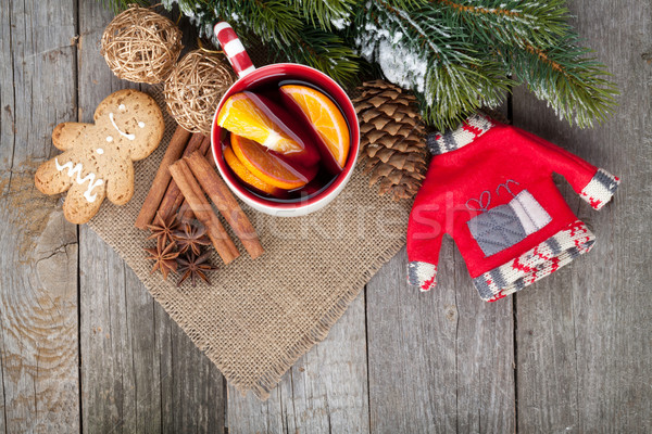 Noël vin table en bois alimentaire Photo stock © karandaev