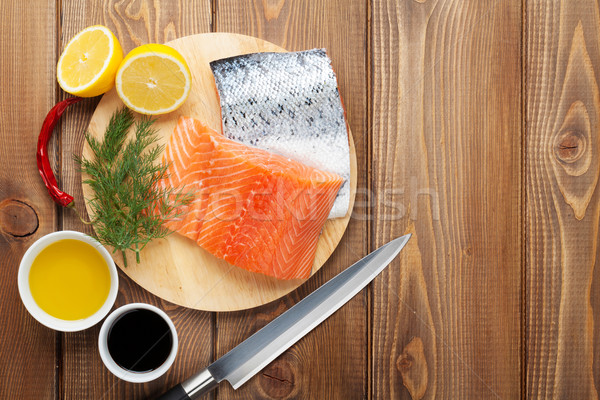 Salmon, spices and condiments Stock photo © karandaev