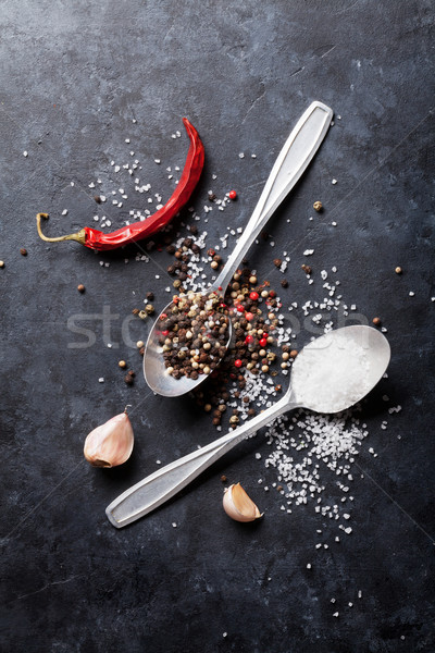 Garlic, pepper and salt spices Stock photo © karandaev