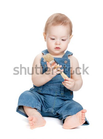 Mały baby pracownika pędzlem odizolowany biały Zdjęcia stock © karandaev