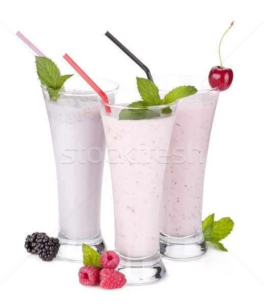 BlackBerry framboise cerise lait smoothie menthe Photo stock © karandaev