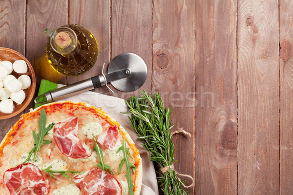 Stock photo: Pizza with prosciutto and mozzarella