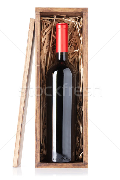 Photo stock: Vin · rouge · bouteille · boîte · isolé · blanche · alimentaire