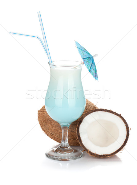 Stockfoto: Blauw · kokosnoot · room · cocktail · geïsoleerd · witte