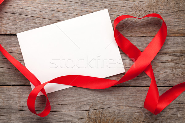 Fényképkeret ajándékkártya valentin nap szív alakú szalag Stock fotó © karandaev