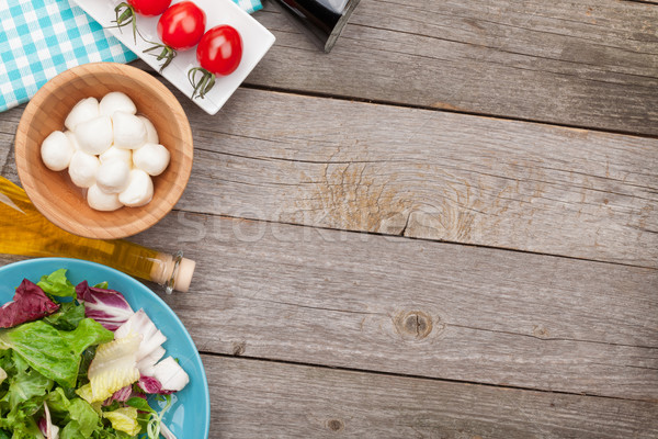 Stok fotoğraf: Taze · sağlıklı · salata · domates · mozzarella · ahşap · masa