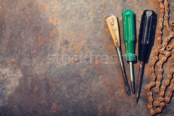Workbench metal table with old tools Stock photo © karandaev