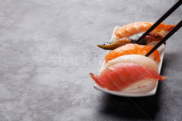 Ayarlamak sushi taş tablo görmek bo Stok fotoğraf © karandaev