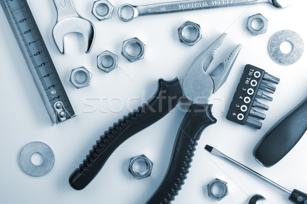 工具 堅果 以上 視圖 藍色 施工 商業照片 © karandaev