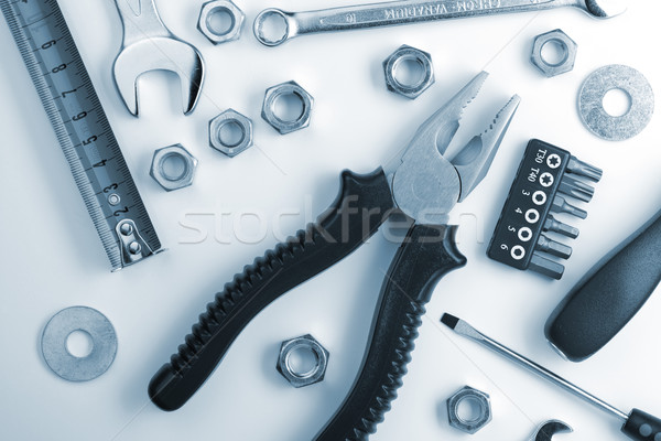 Outils noix au-dessus vue bleu construction [[stock_photo]] © karandaev