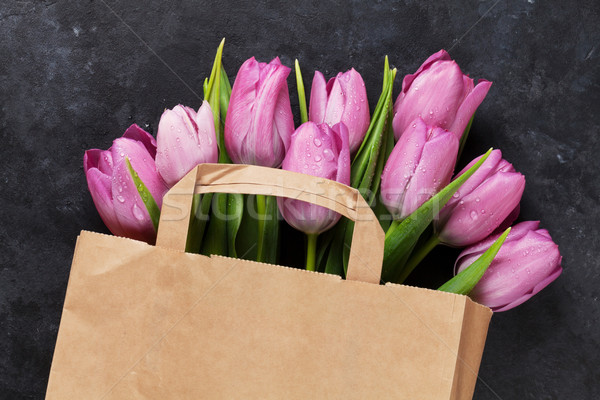 Fresh purple tulip flowers bag Stock photo © karandaev