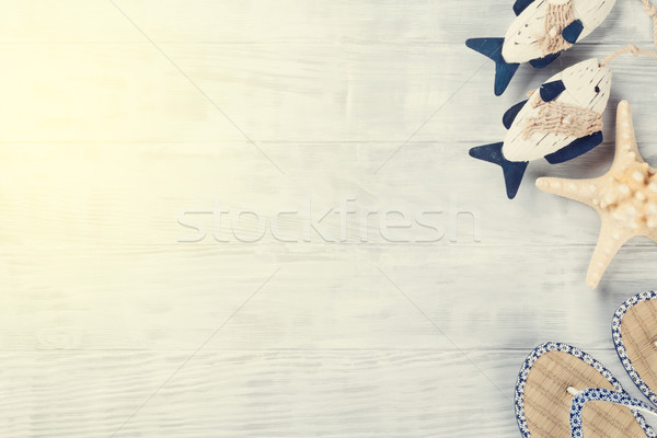 Beach accessories on wooden background Stock photo © karandaev