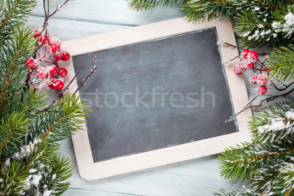 Karácsony tábla fenyőfa hó fa asztal felső Stock fotó © karandaev