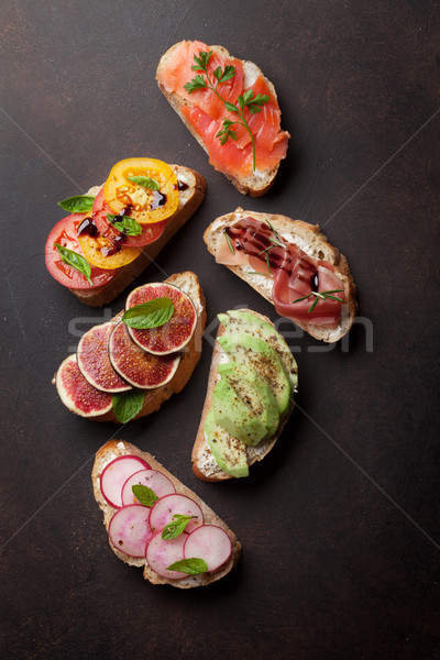 Stock photo: Brushetta or spanish tapas set