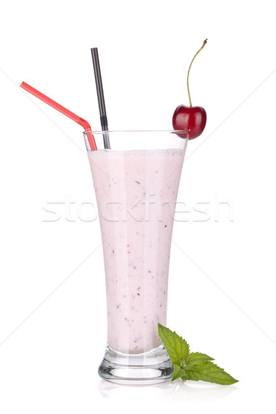 Kers melk smoothie mint drinken geïsoleerd Stockfoto © karandaev